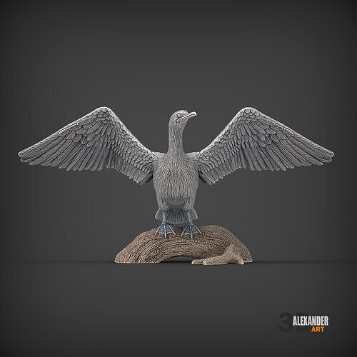 Cormorant on a log 3D print model