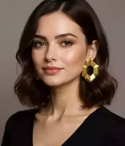 Geometric Gold Hoop Earring 3D print model