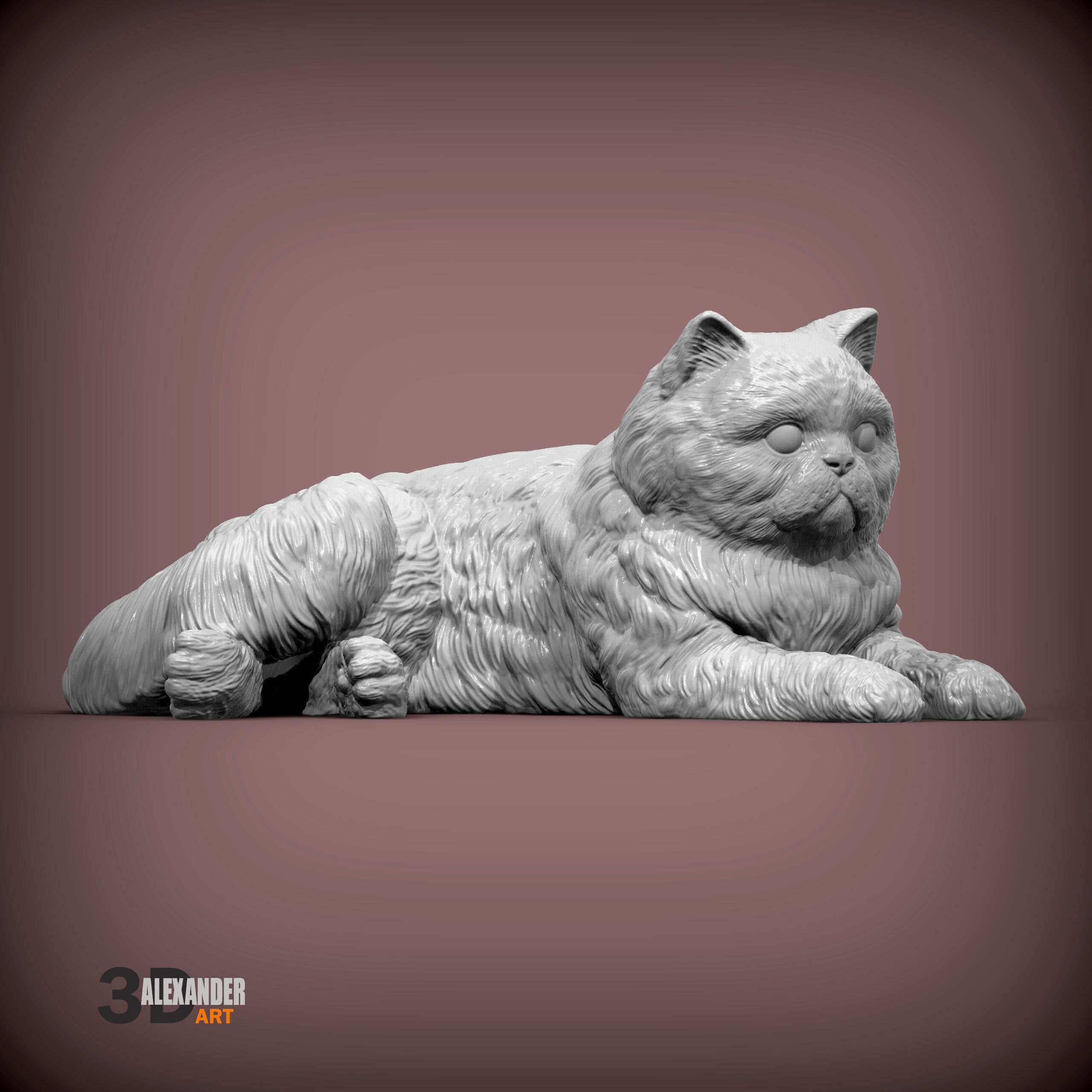Persian cat lying down 3D print model_1
