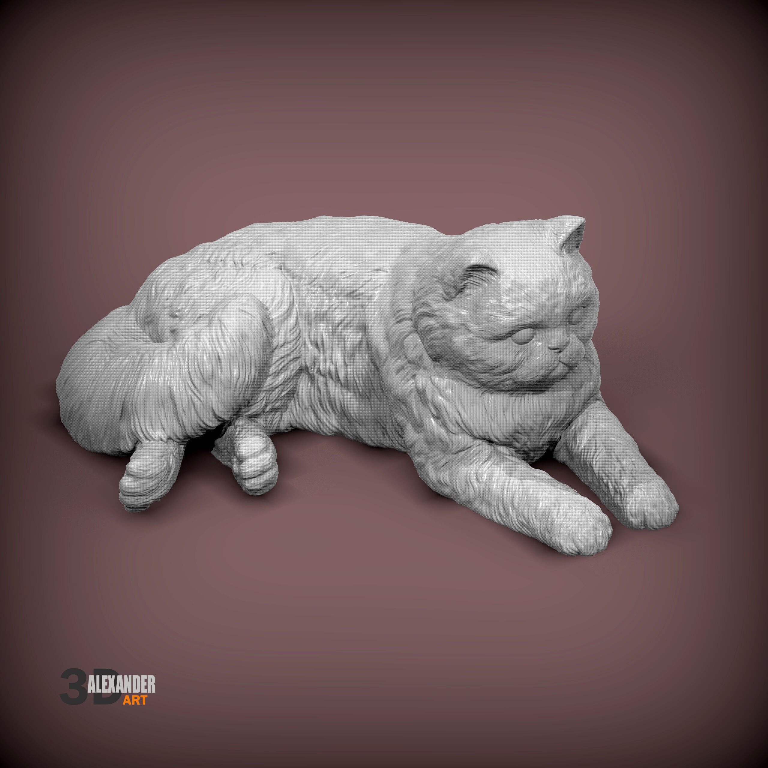 Persian cat lying down 3D print model_3