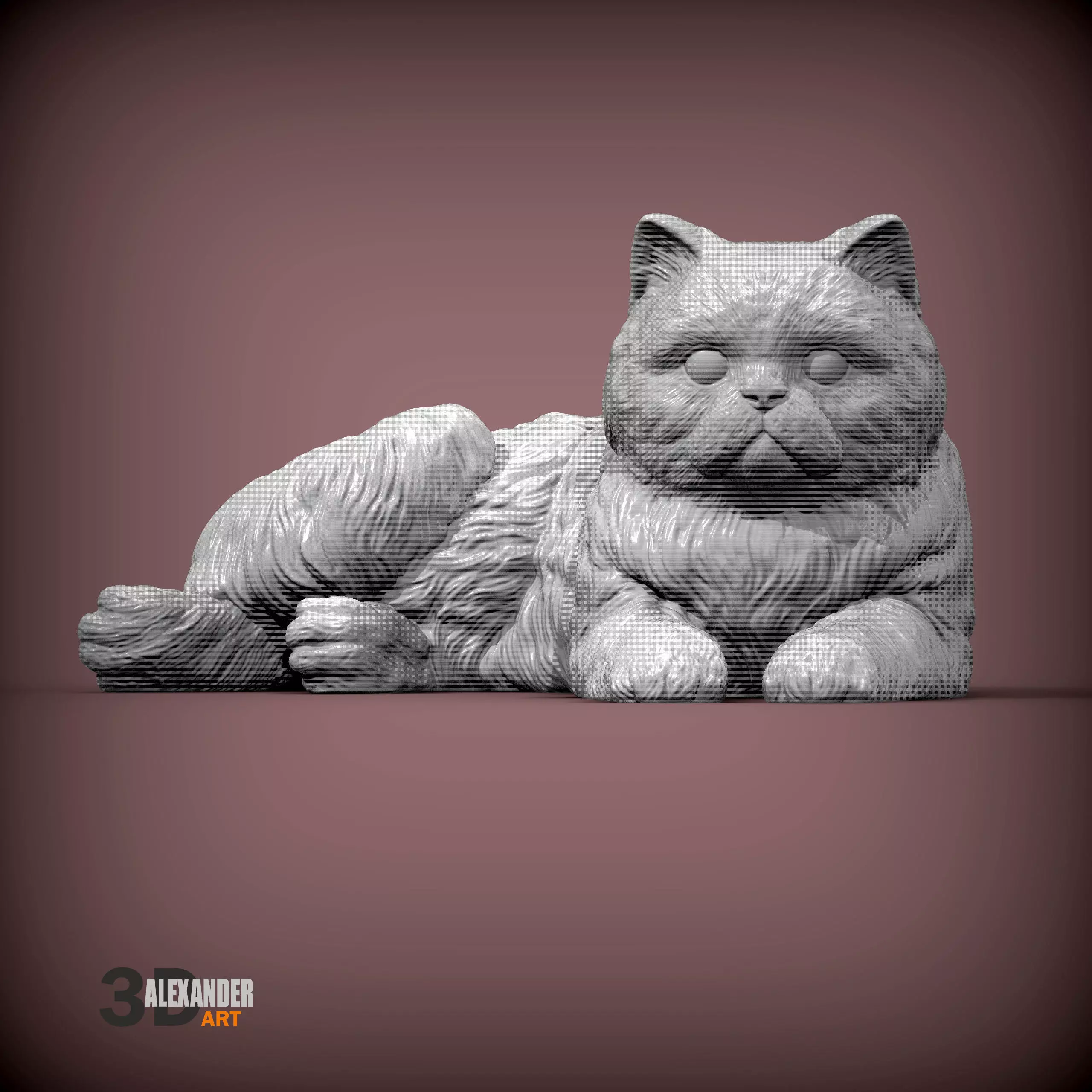 Persian cat lying down 3D print model_0