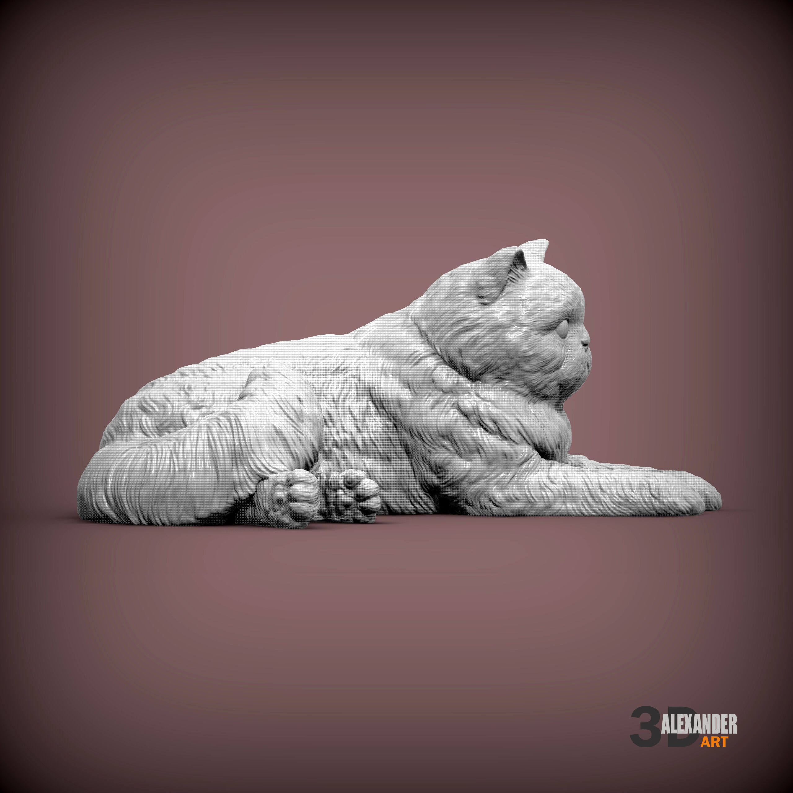 Persian cat lying down 3D print model_2