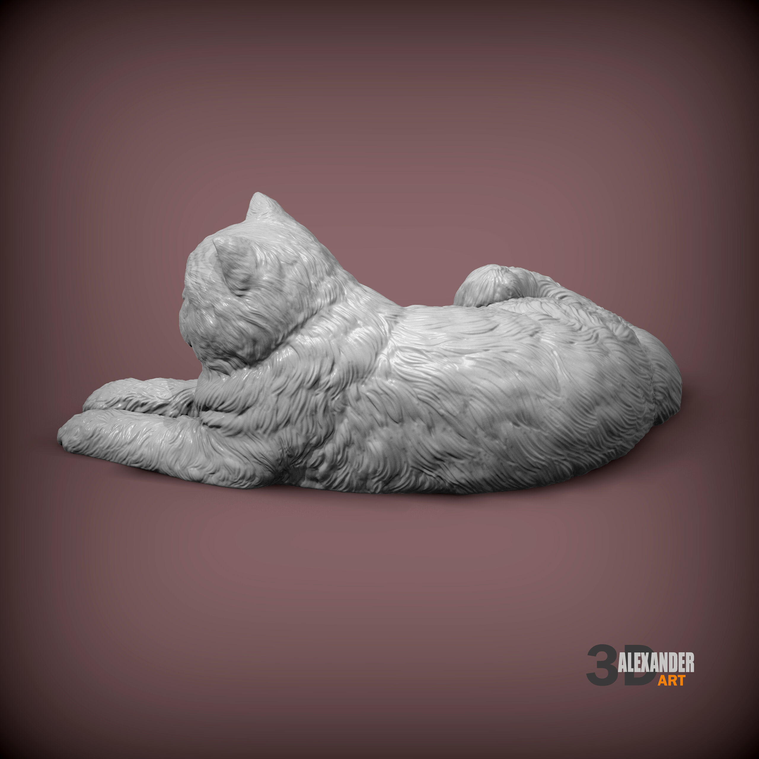 Persian cat lying down 3D print model_5