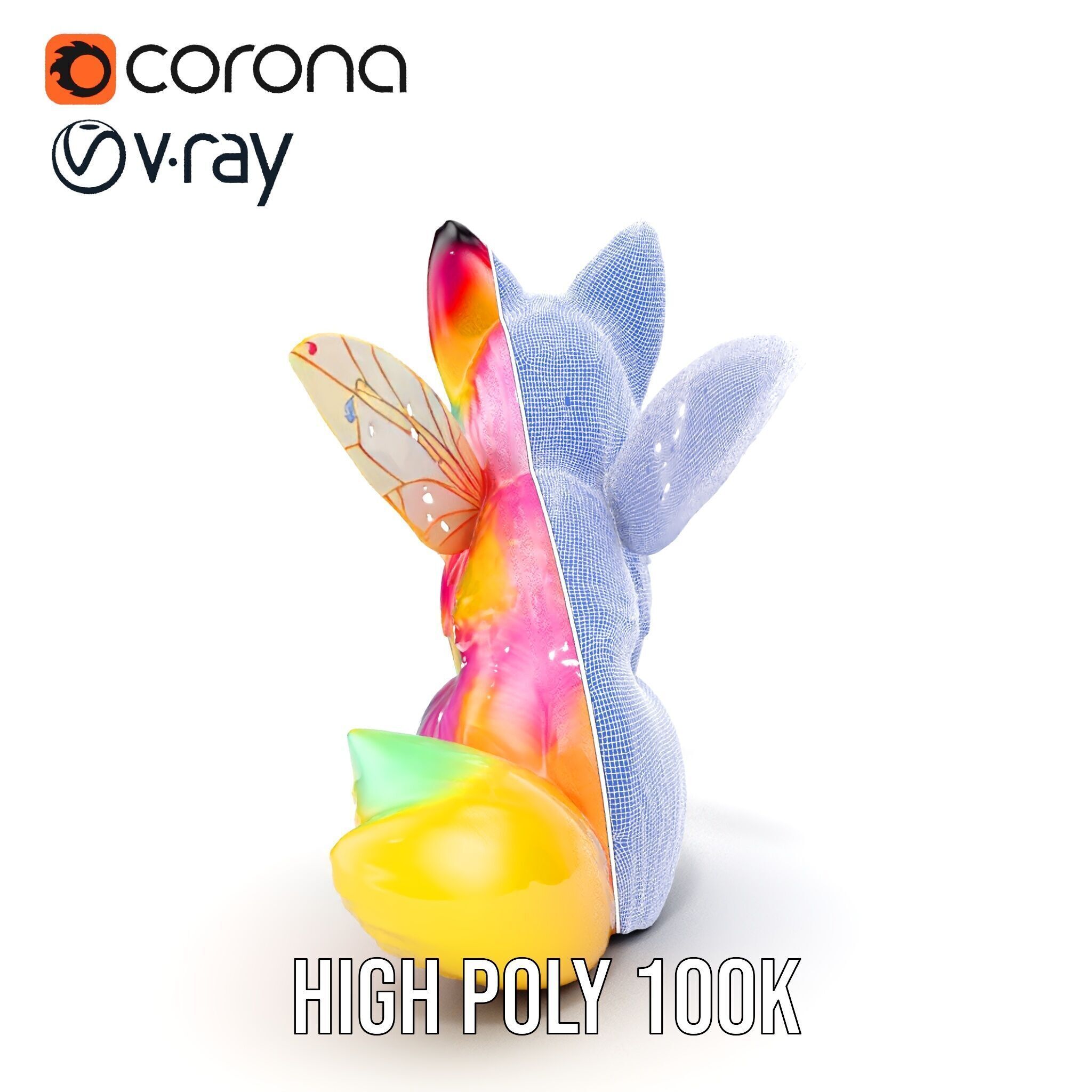 Fairy Fox Model Pack with Vibrant Fur and Wings Low-poly 3D model_36