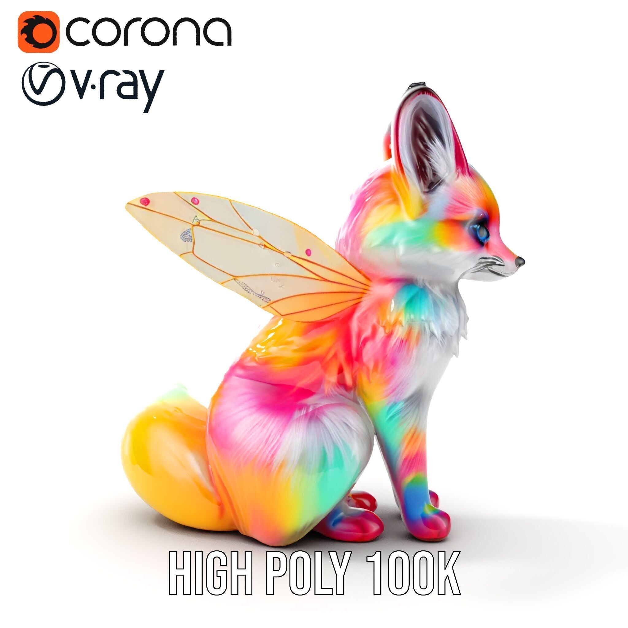 Fairy Fox Model Pack with Vibrant Fur and Wings Low-poly 3D model_19