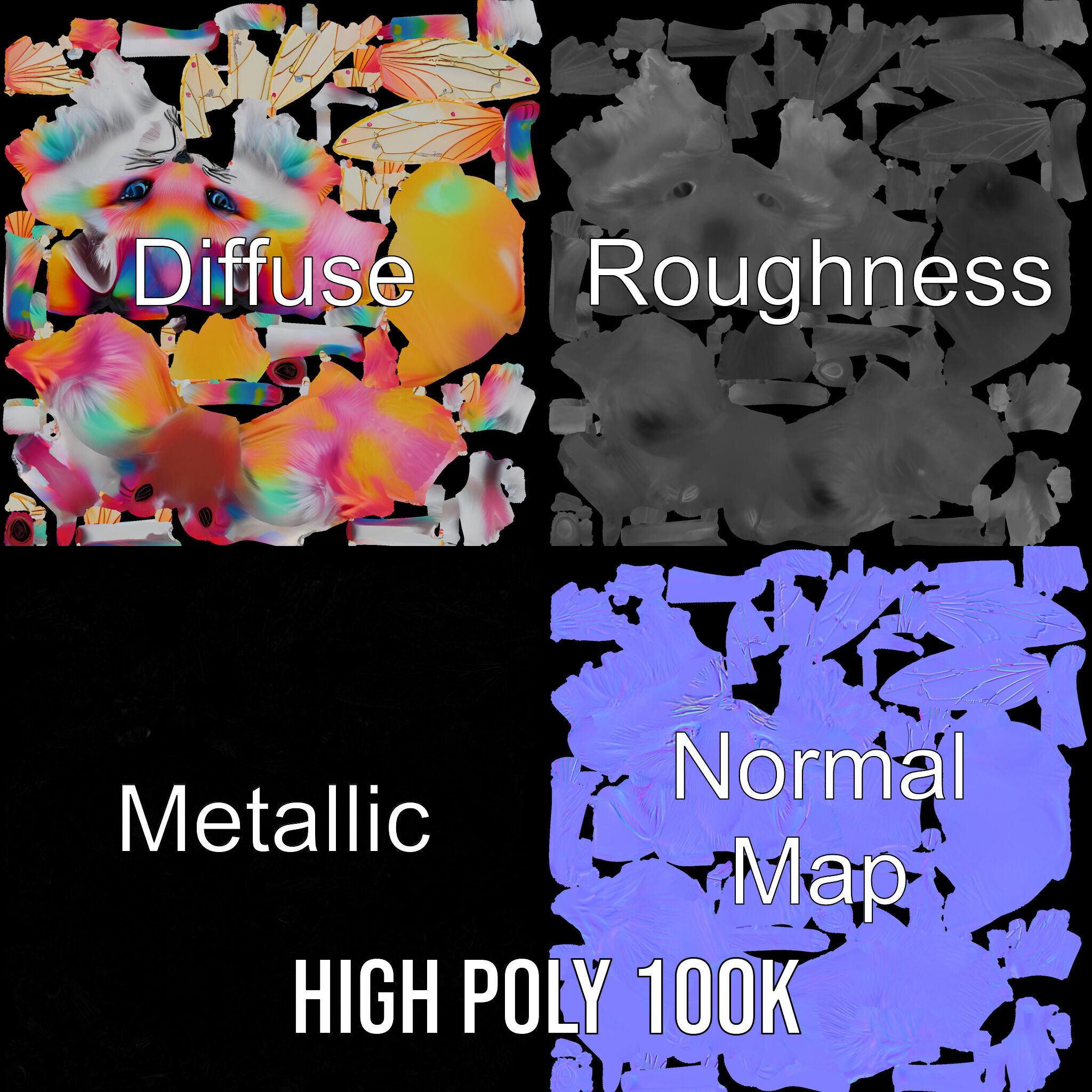 Fairy Fox Model Pack with Vibrant Fur and Wings Low-poly 3D model_3