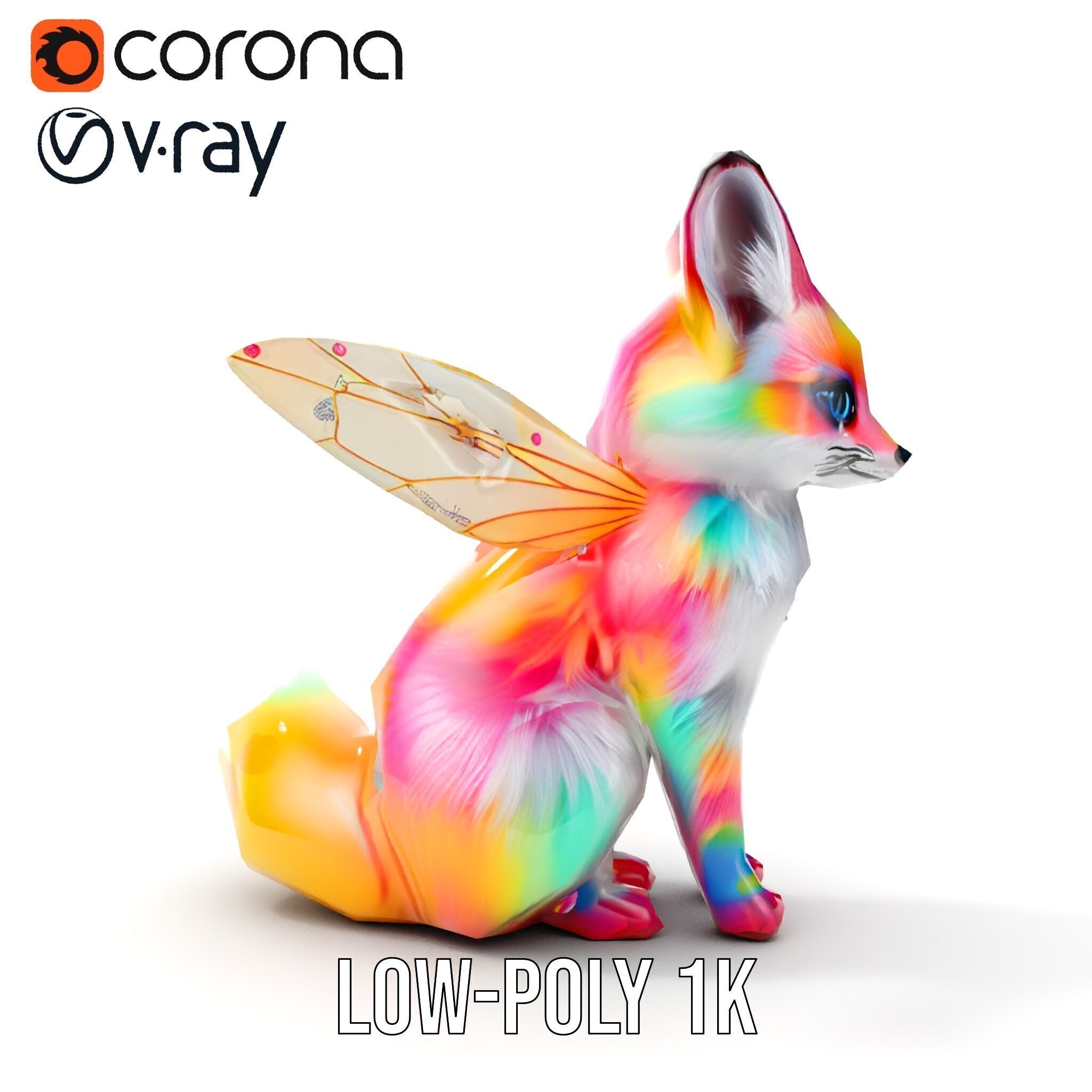 Fairy Fox Model Pack with Vibrant Fur and Wings Low-poly 3D model_16
