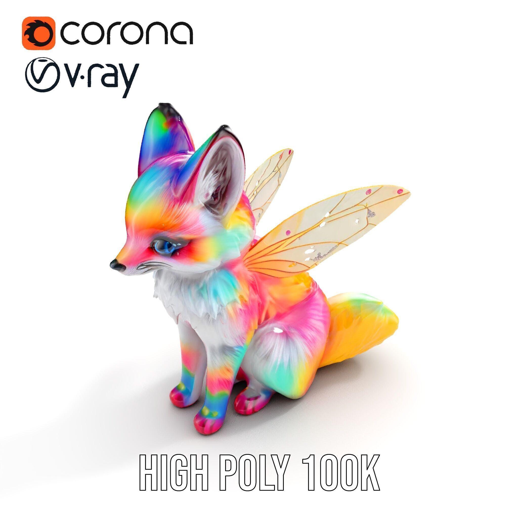 Fairy Fox Model Pack with Vibrant Fur and Wings Low-poly 3D model_22