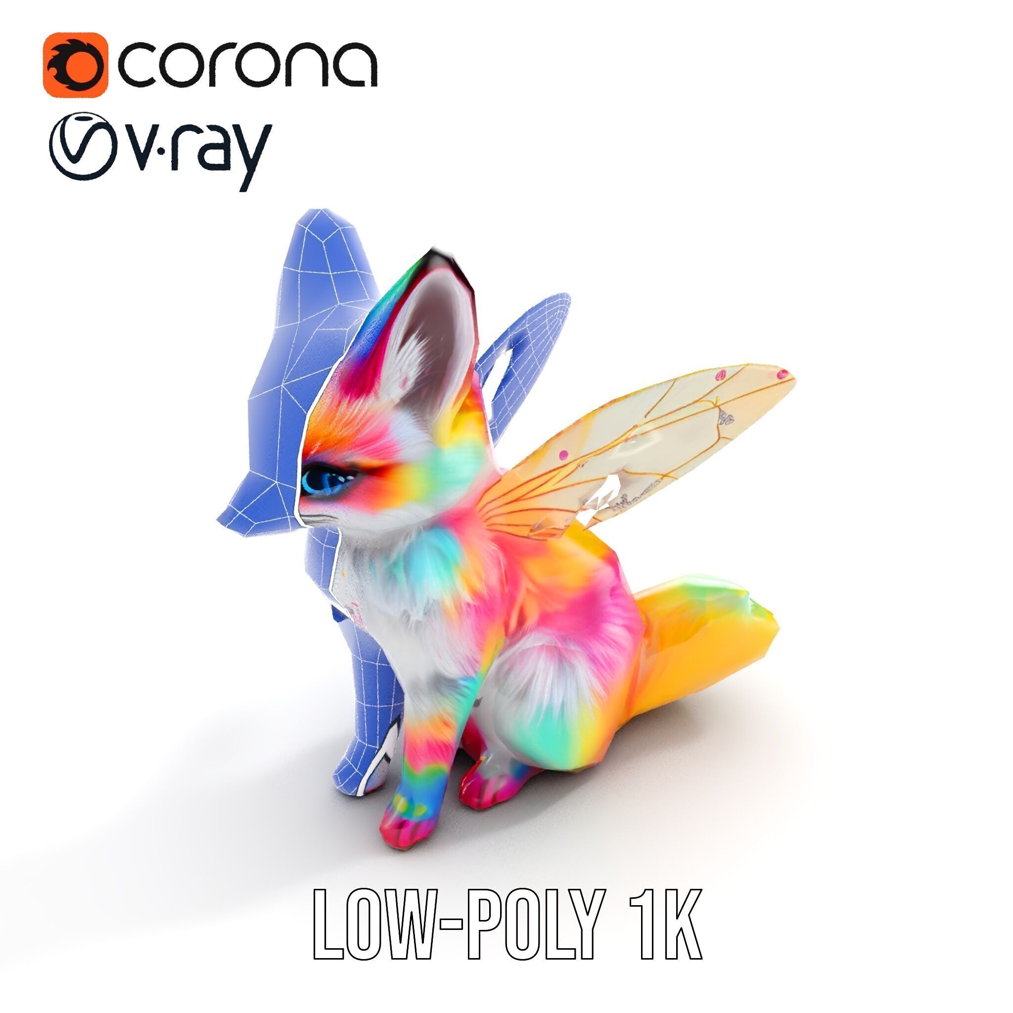 Fairy Fox Model Pack with Vibrant Fur and Wings Low-poly 3D model_32