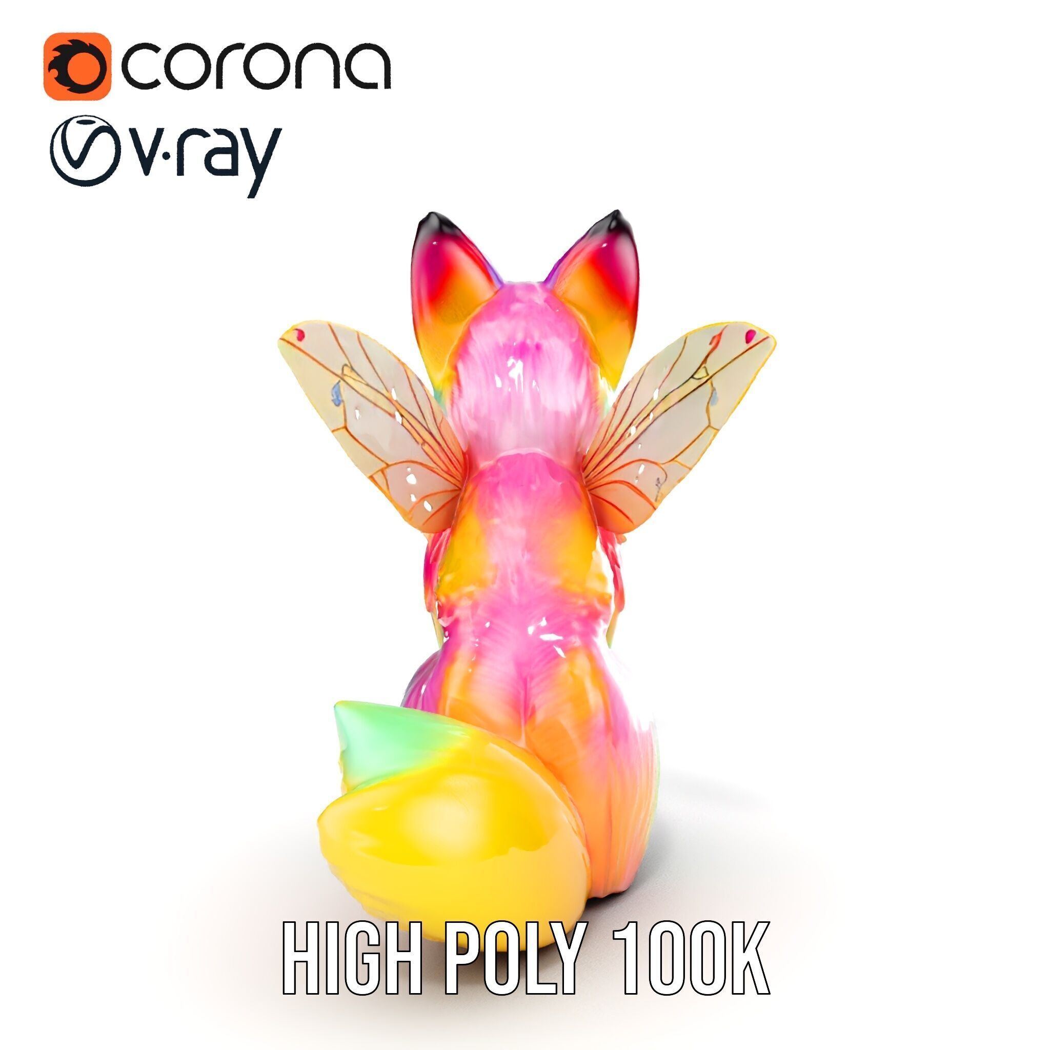Fairy Fox Model Pack with Vibrant Fur and Wings Low-poly 3D model_30