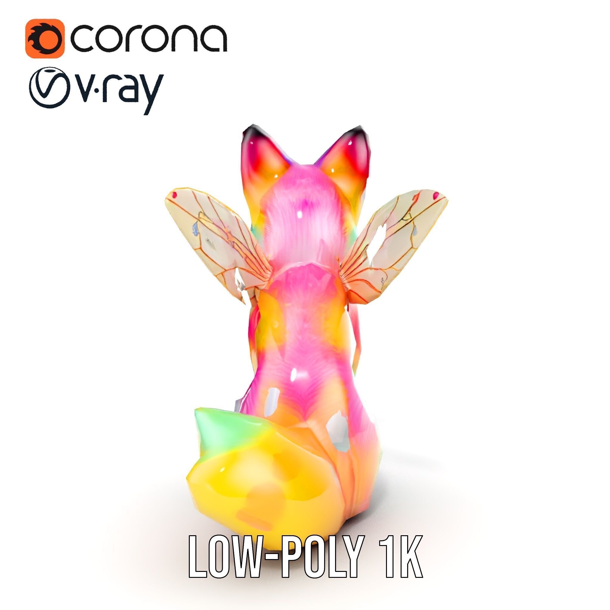 Fairy Fox Model Pack with Vibrant Fur and Wings Low-poly 3D model_18