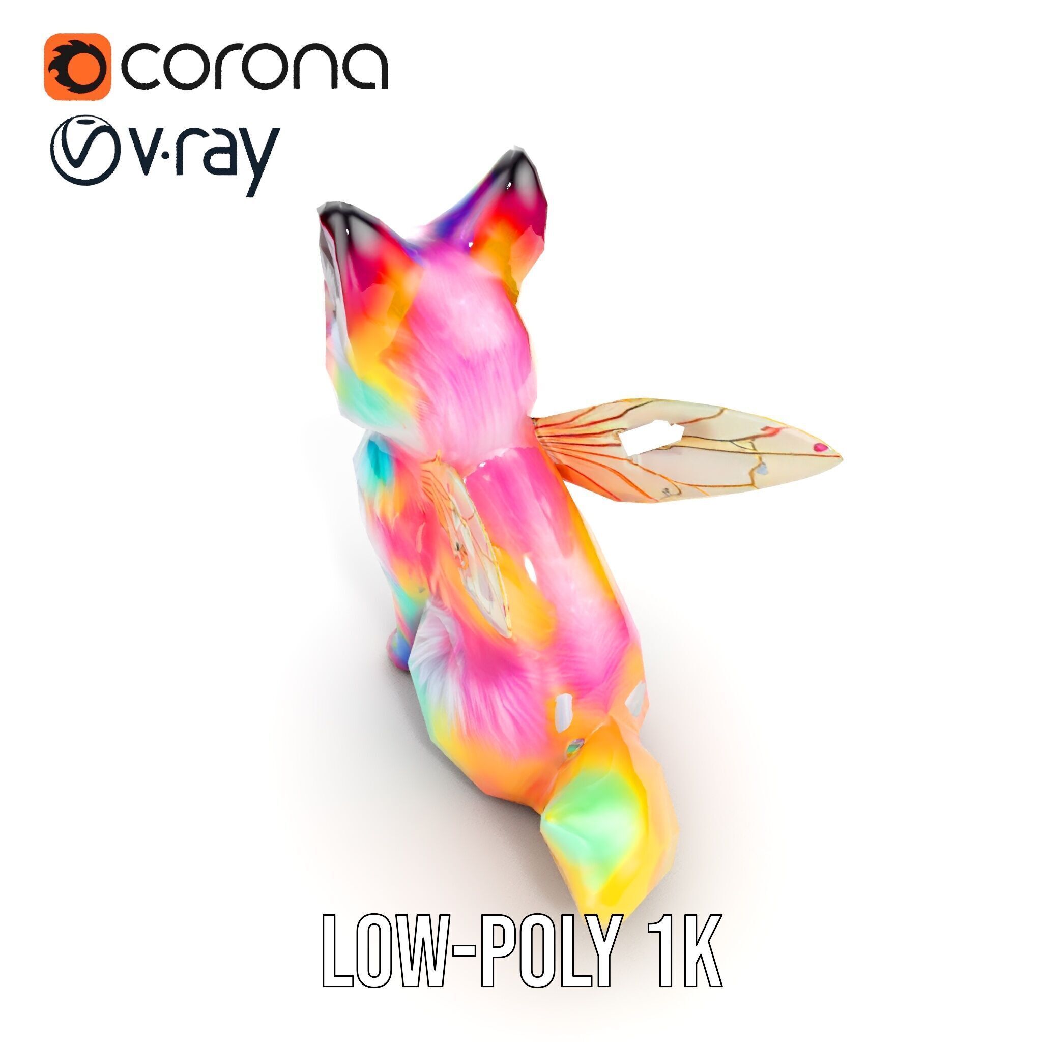 Fairy Fox Model Pack with Vibrant Fur and Wings Low-poly 3D model_13