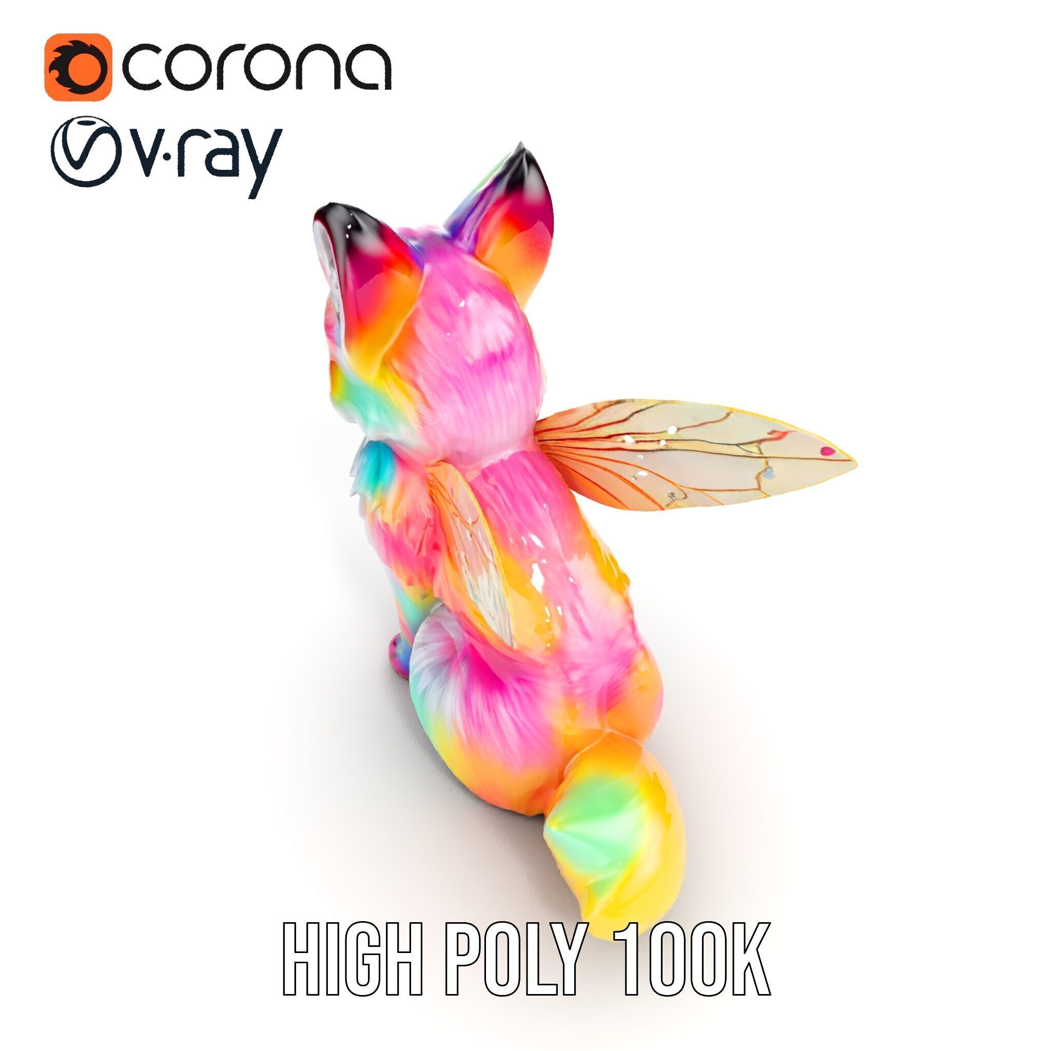 Fairy Fox Model Pack with Vibrant Fur and Wings Low-poly 3D model_25
