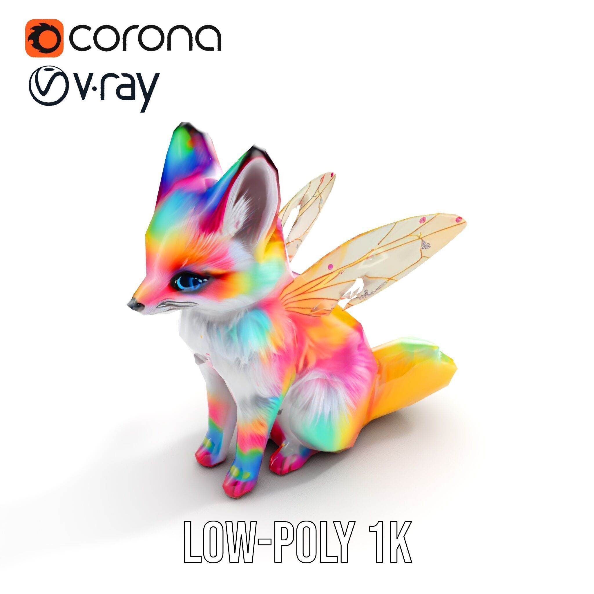 Fairy Fox Model Pack with Vibrant Fur and Wings Low-poly 3D model_7