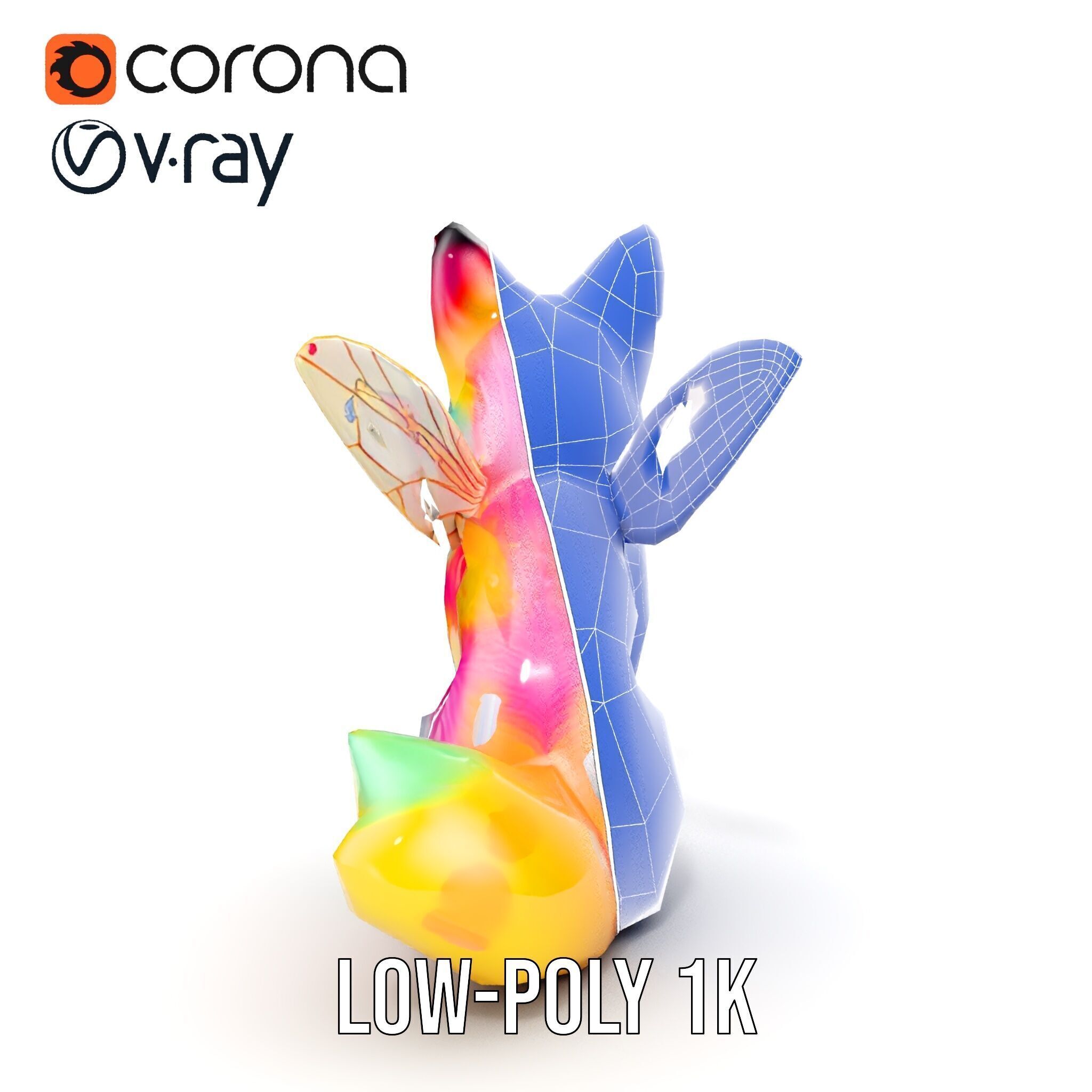 Fairy Fox Model Pack with Vibrant Fur and Wings Low-poly 3D model_27