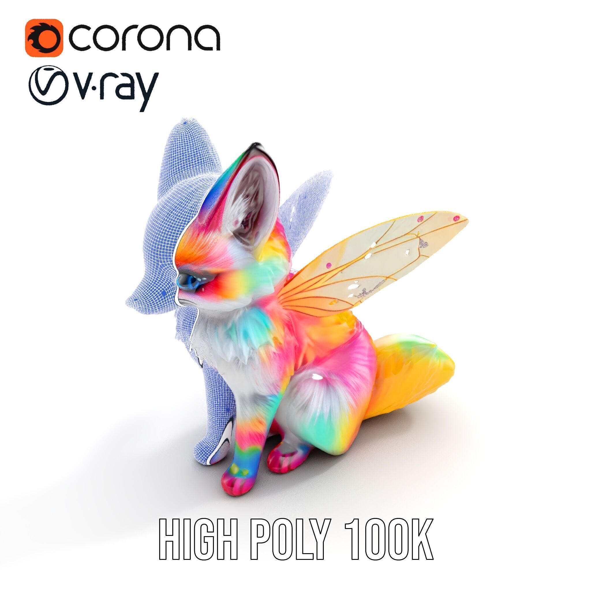 Fairy Fox Model Pack with Vibrant Fur and Wings Low-poly 3D model_37