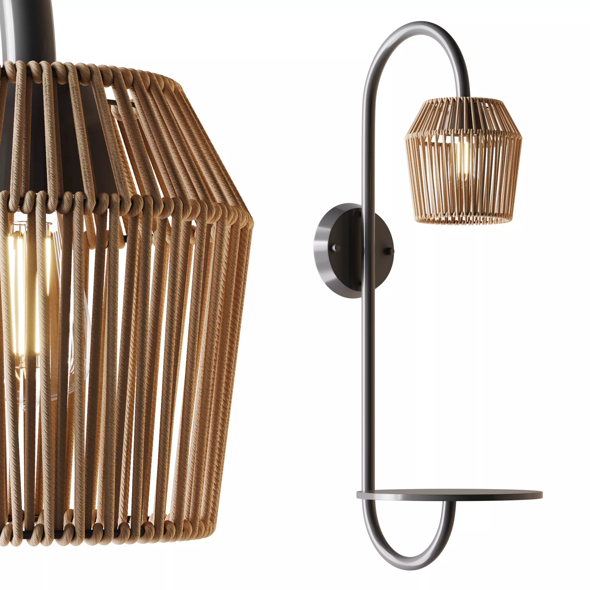 Alyza Rattan Plug-in Armed Sconce 3D model_0