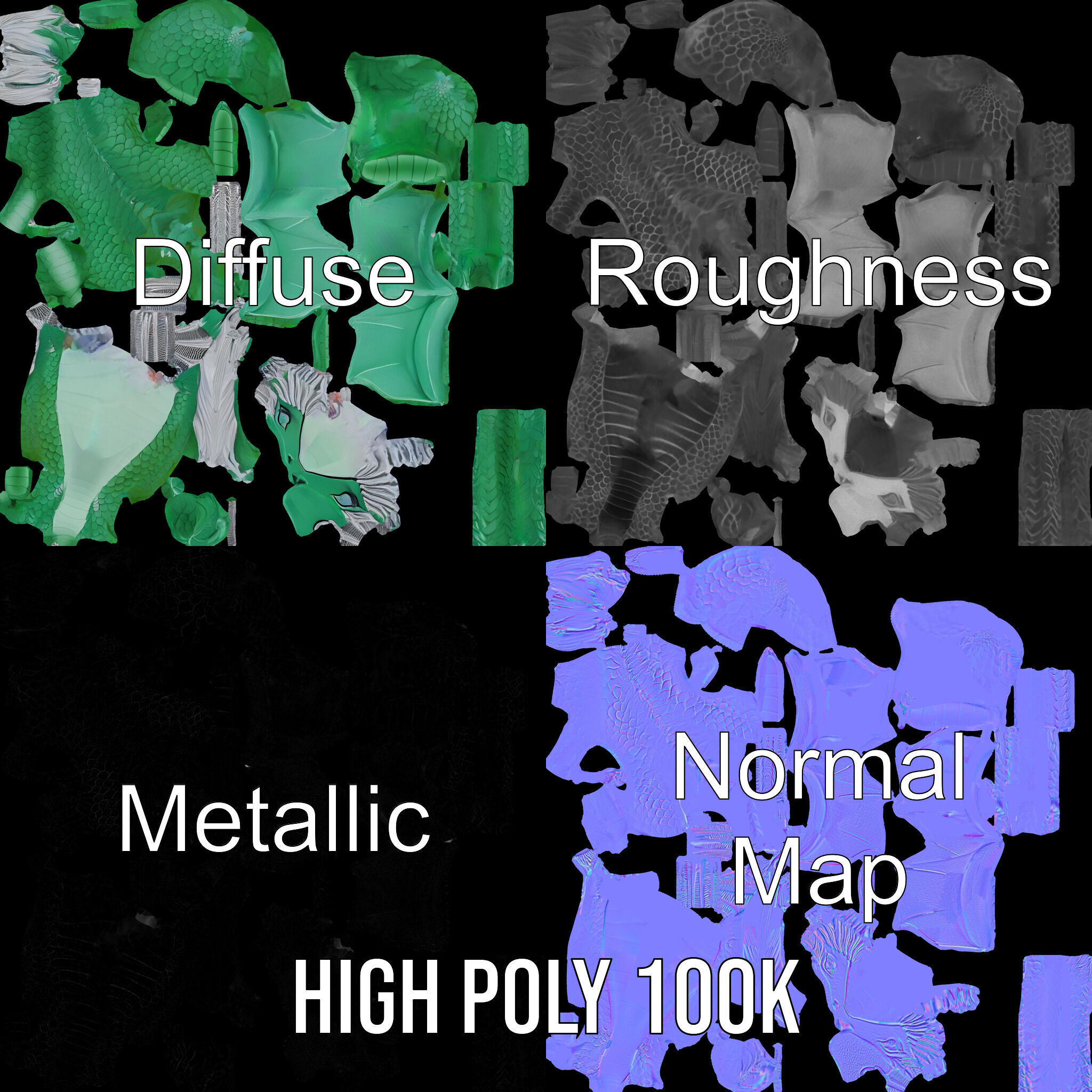 Fantasy Dragon Unicorn Model Pack Low-poly 3D model_3