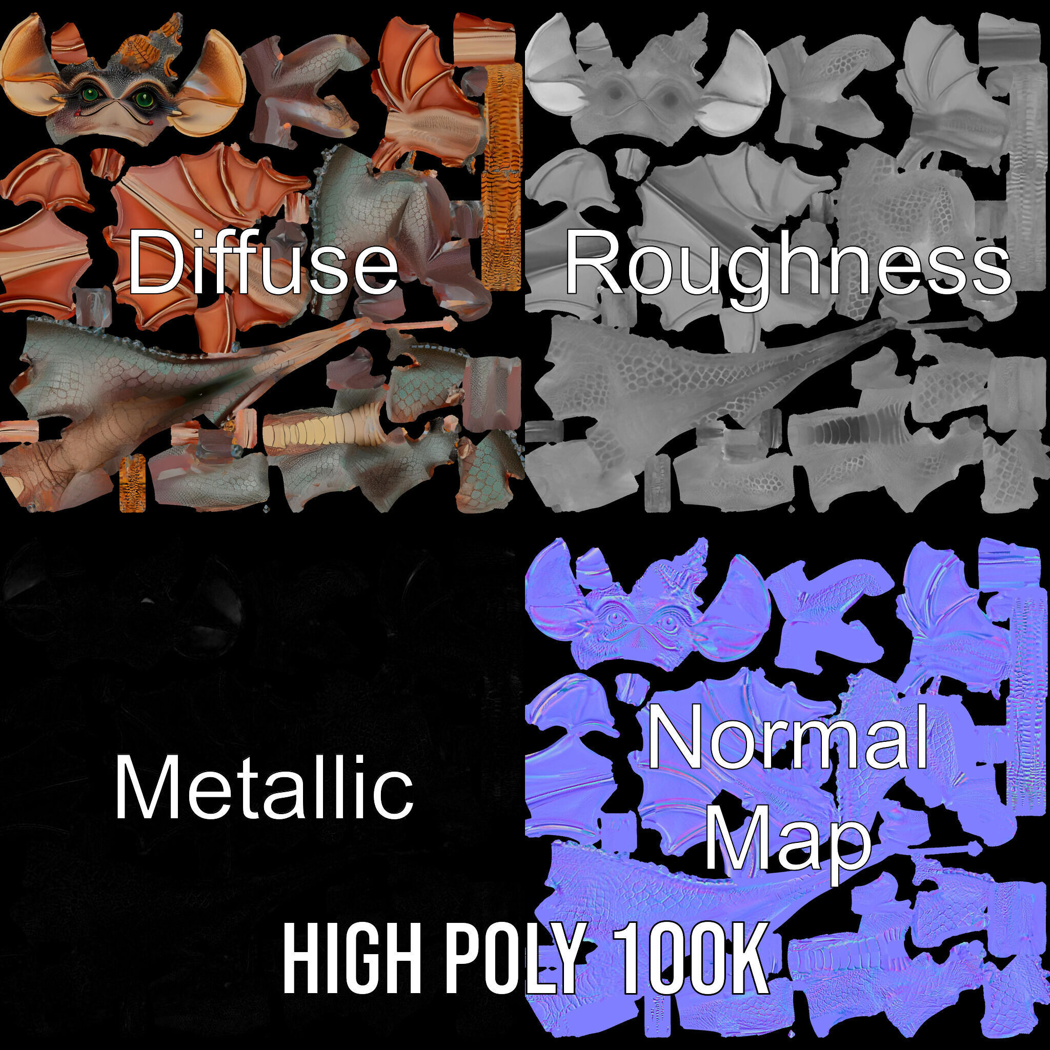 Dragon Creature Model Pack with PBR Textures Low-poly 3D model_3