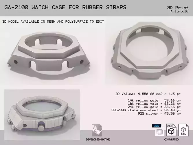 GA 2100 watch case for rubber straps