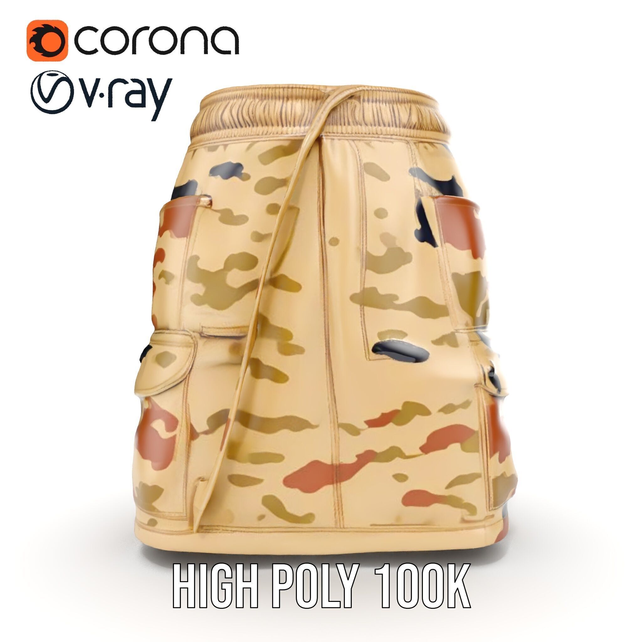 Camouflage Cargo Skirt D Model Pack Low-poly 3D model_19