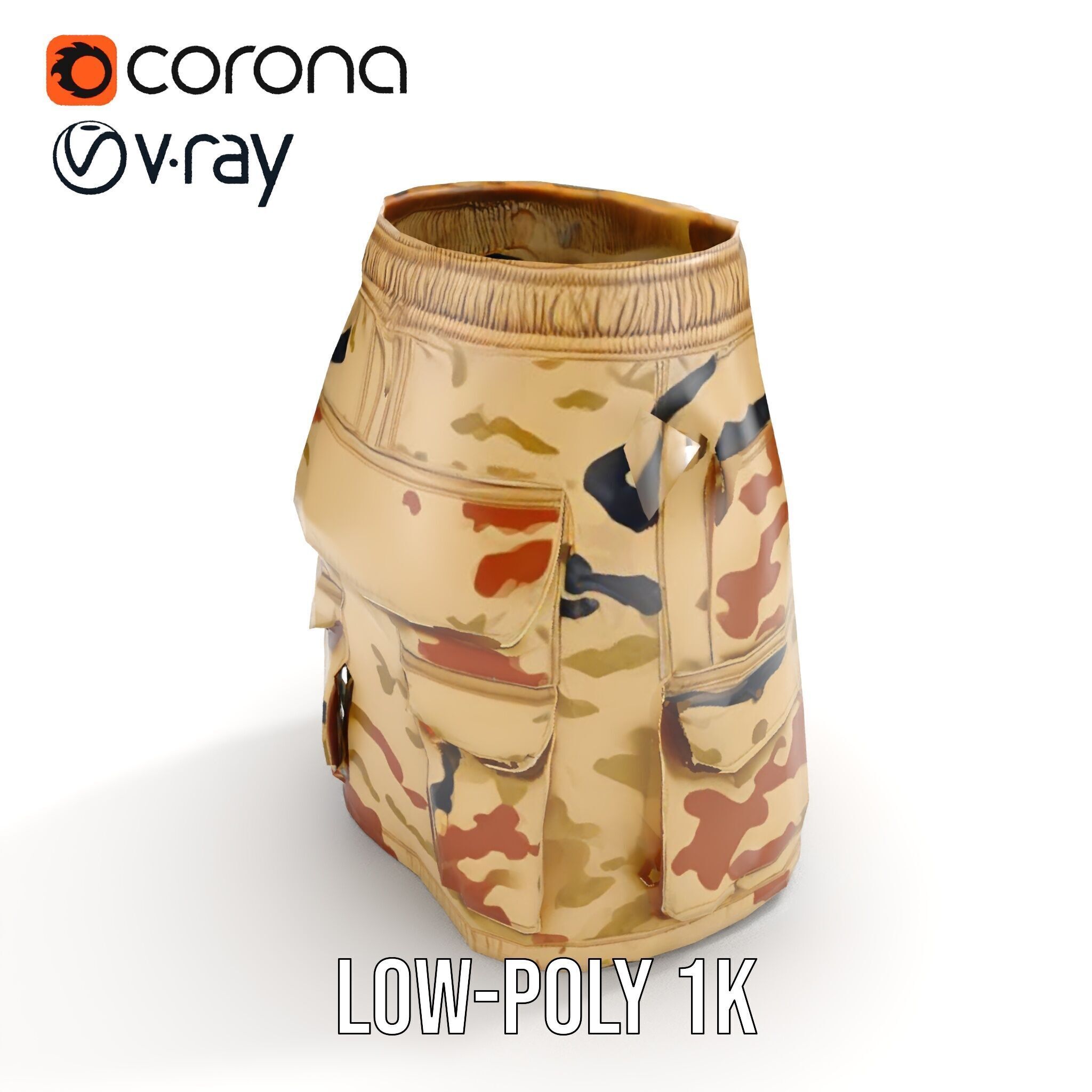 Camouflage Cargo Skirt D Model Pack Low-poly 3D model_16
