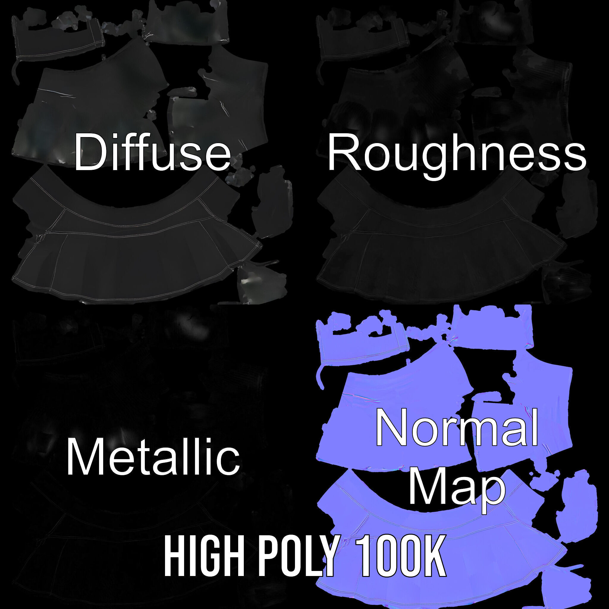 Elegant Skirt model pack for Fashion Visualization Low-poly 3D model_3