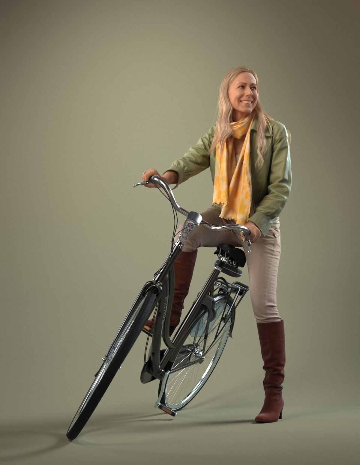00051Linda006 Lady With Bicycle Pre Posed 3D Model 3D model_3