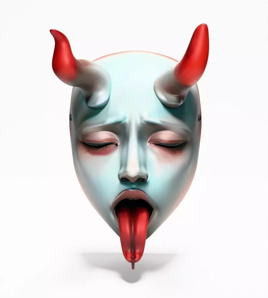 Japanese Sucubo Caress Ahegao Tongue Nipponese mask toy 3D print model_1