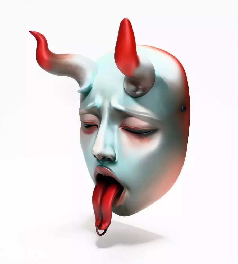 Japanese Sucubo Caress Ahegao Tongue Nipponese mask toy 3D print model_3