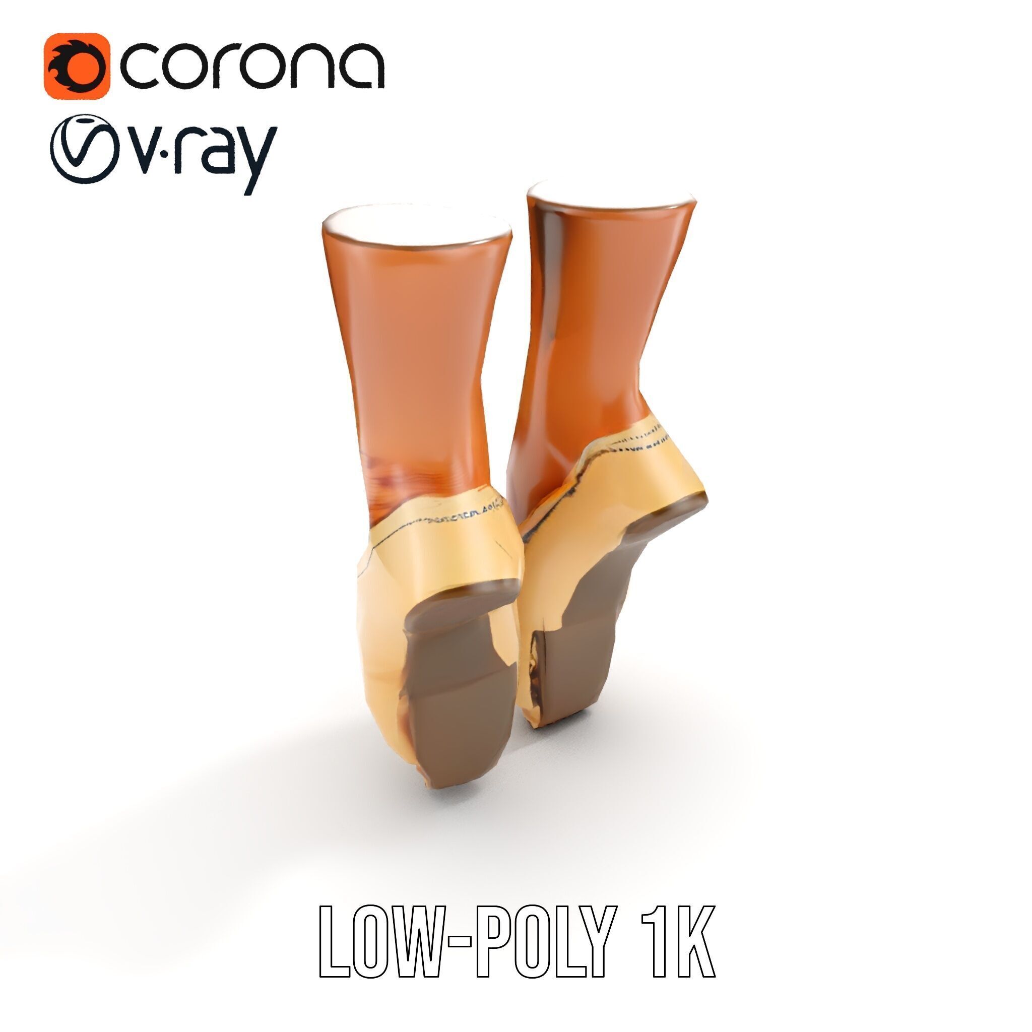 Ballet Pointe Shoes D model pack Low-poly 3D model_7