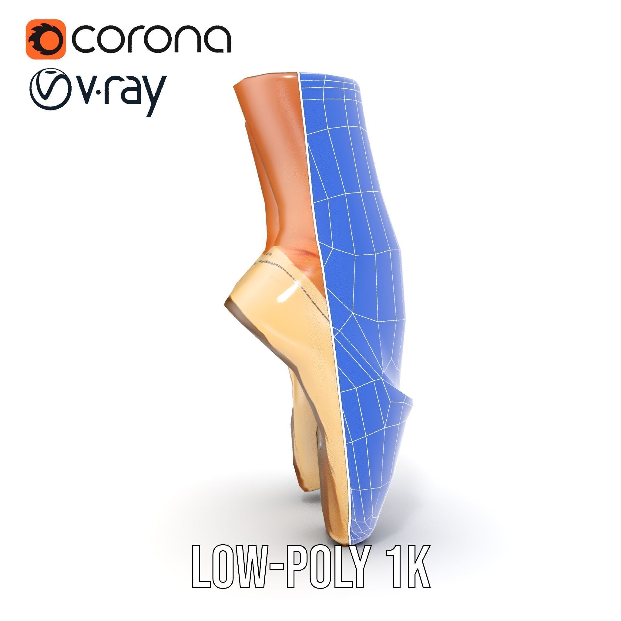 Ballet Pointe Shoes D model pack Low-poly 3D model_31