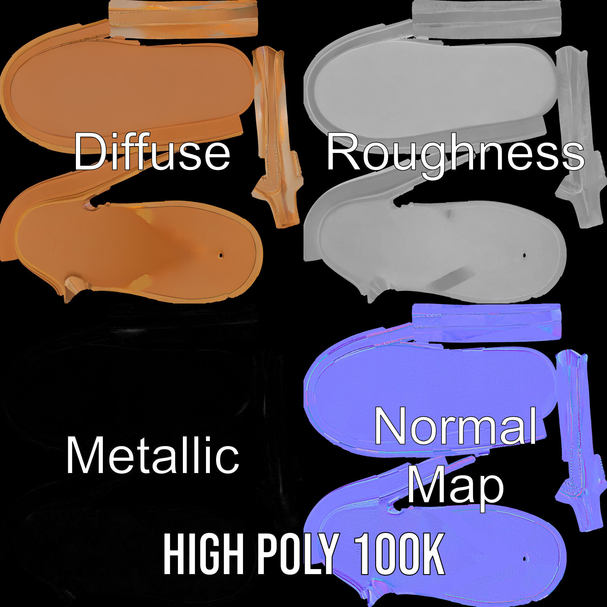 Stylish FlipFlop Sandal D Model Pack Low-poly 3D model_3