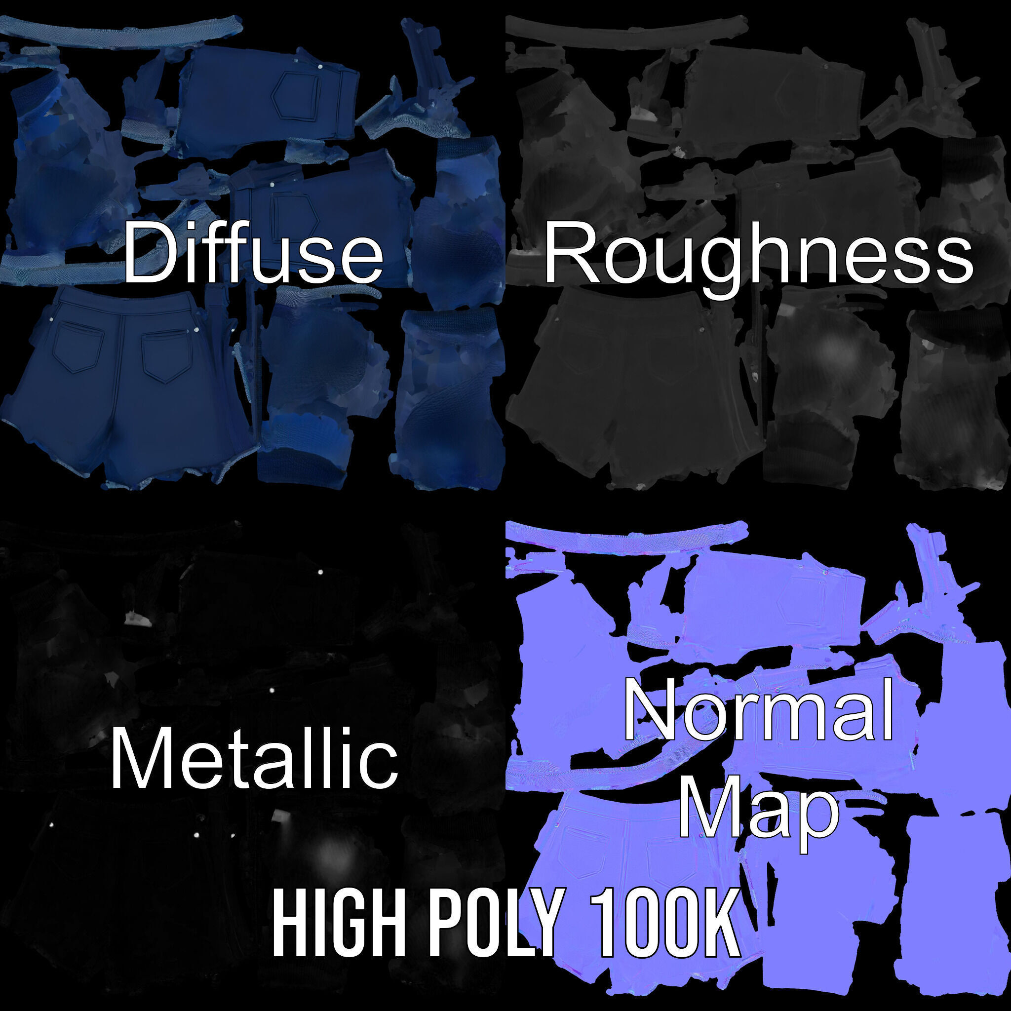 Denim Shorts Model Pack Low-poly 3D model_3