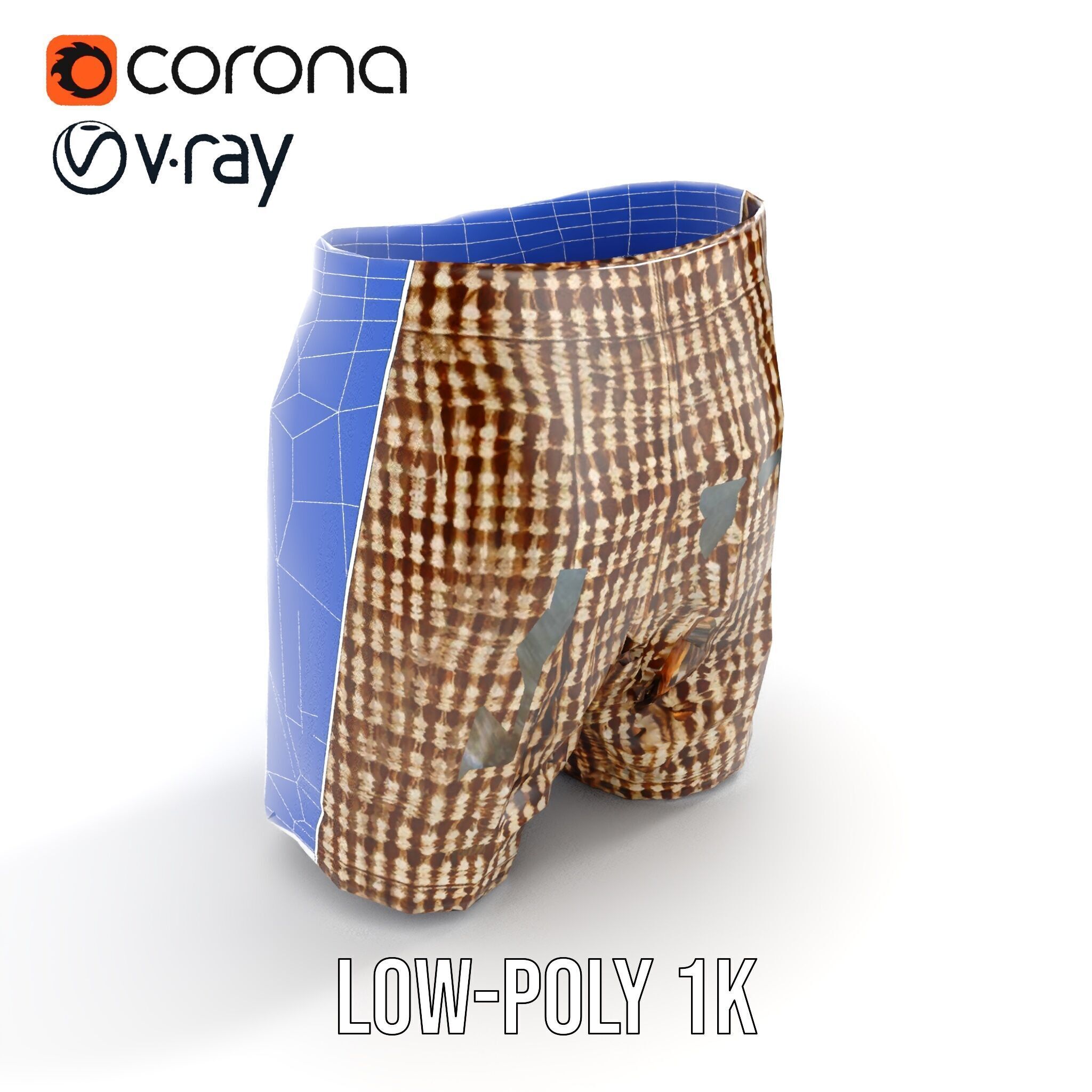 Plaid Shorts Model Pack for Functional Fashion Design Low-poly 3D model_24