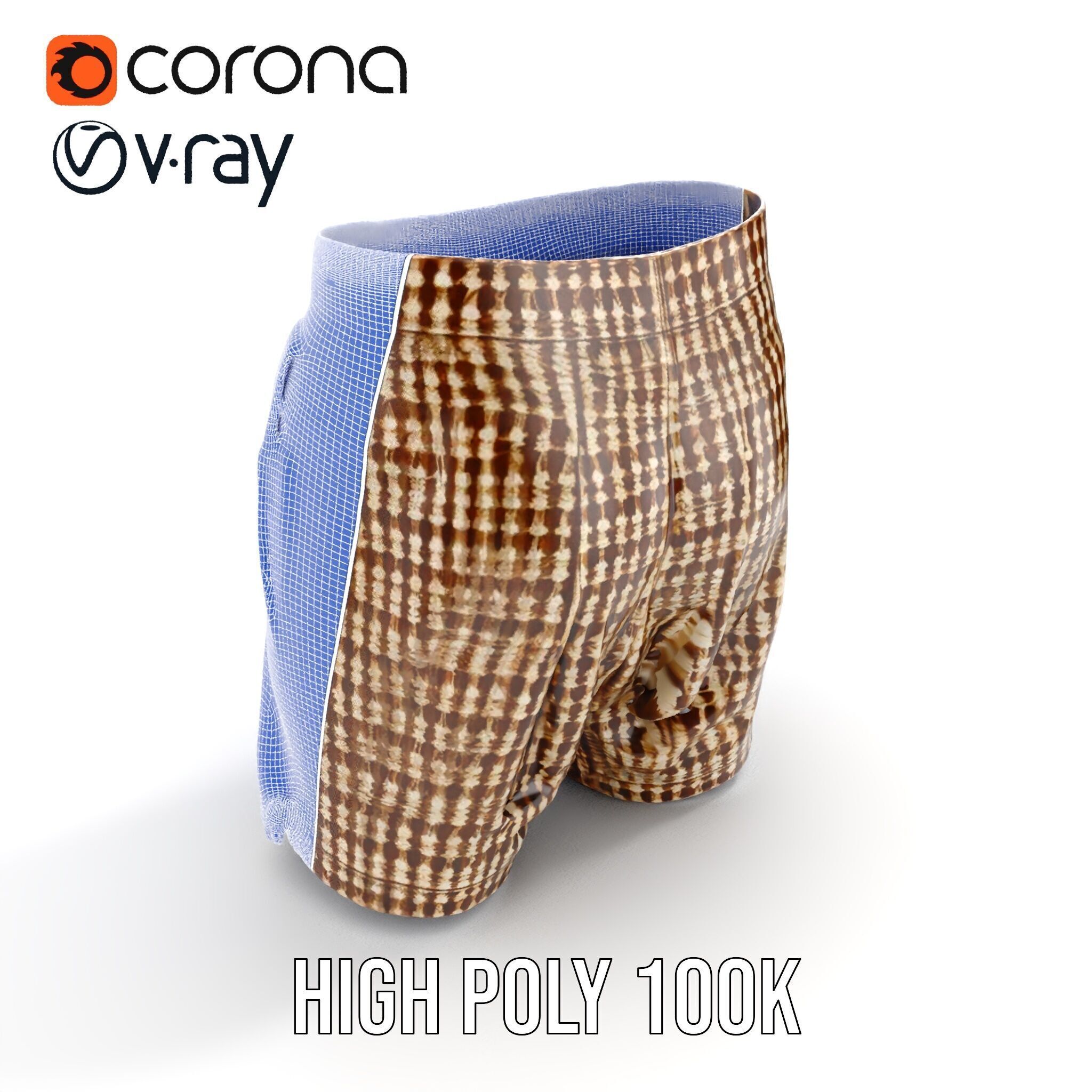 Plaid Shorts Model Pack for Functional Fashion Design Low-poly 3D model_30