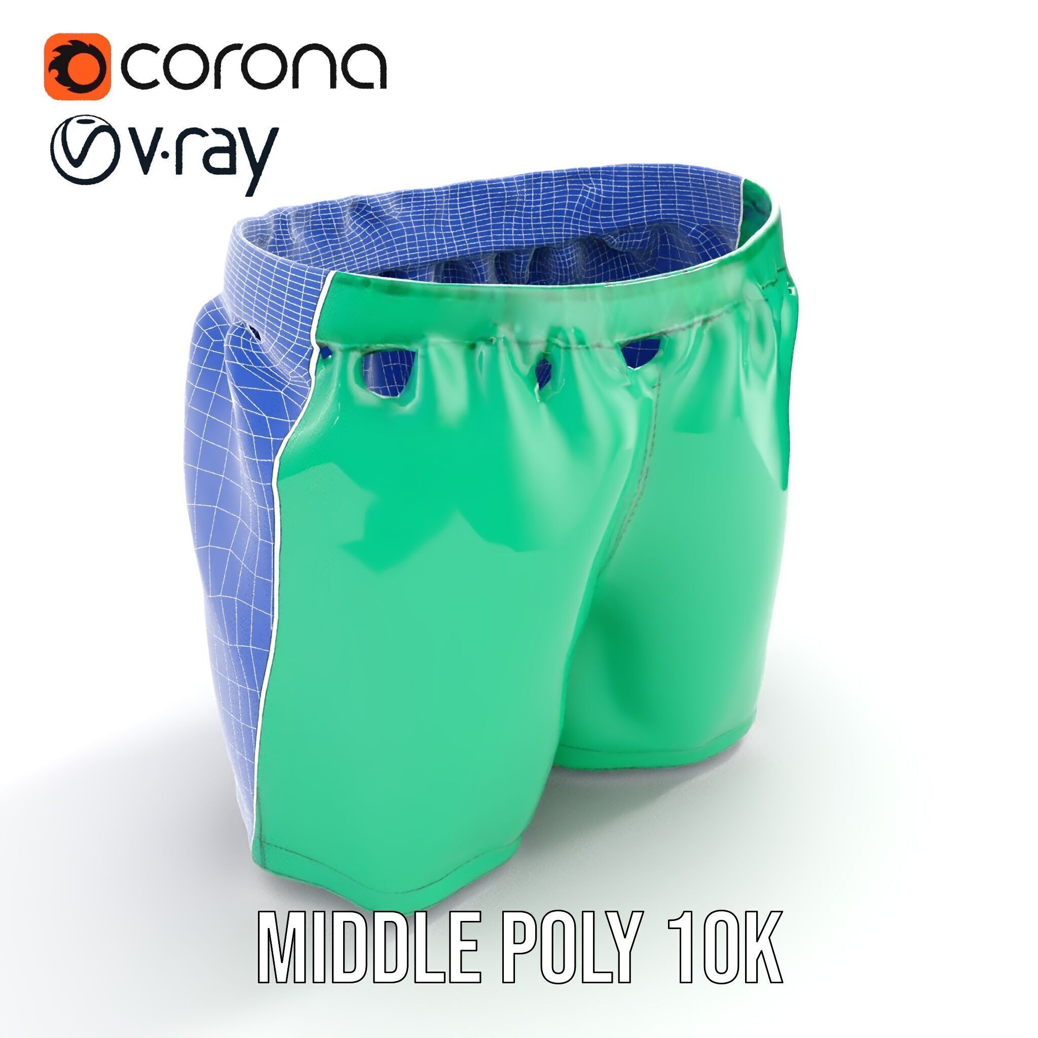 Green Satin Shorts Model Pack with Detailed Textures Low-poly 3D model_17