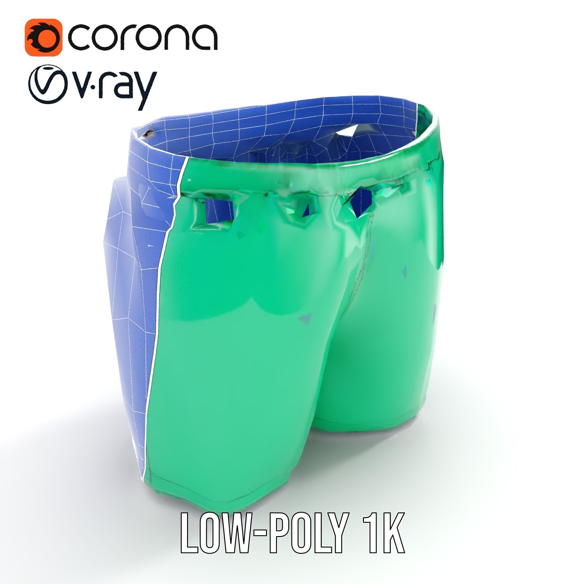 Green Satin Shorts Model Pack with Detailed Textures Low-poly 3D model_13