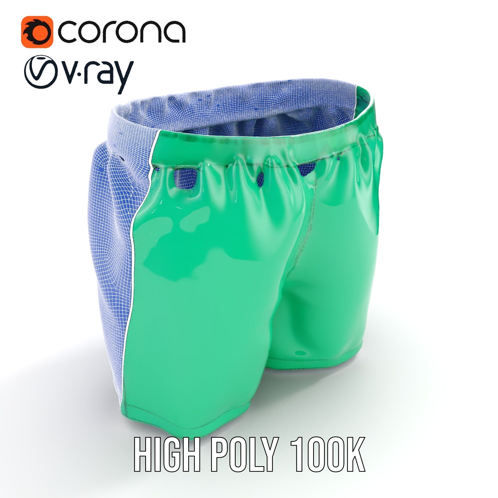 Green Satin Shorts Model Pack with Detailed Textures Low-poly 3D model_38