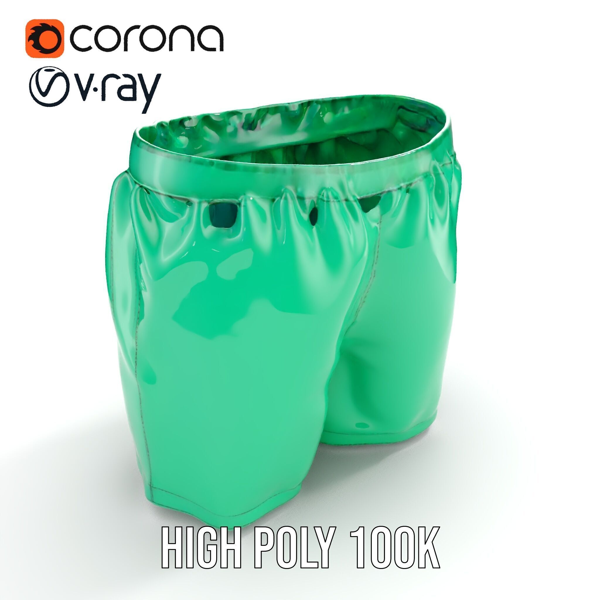 Green Satin Shorts Model Pack with Detailed Textures Low-poly 3D model_25