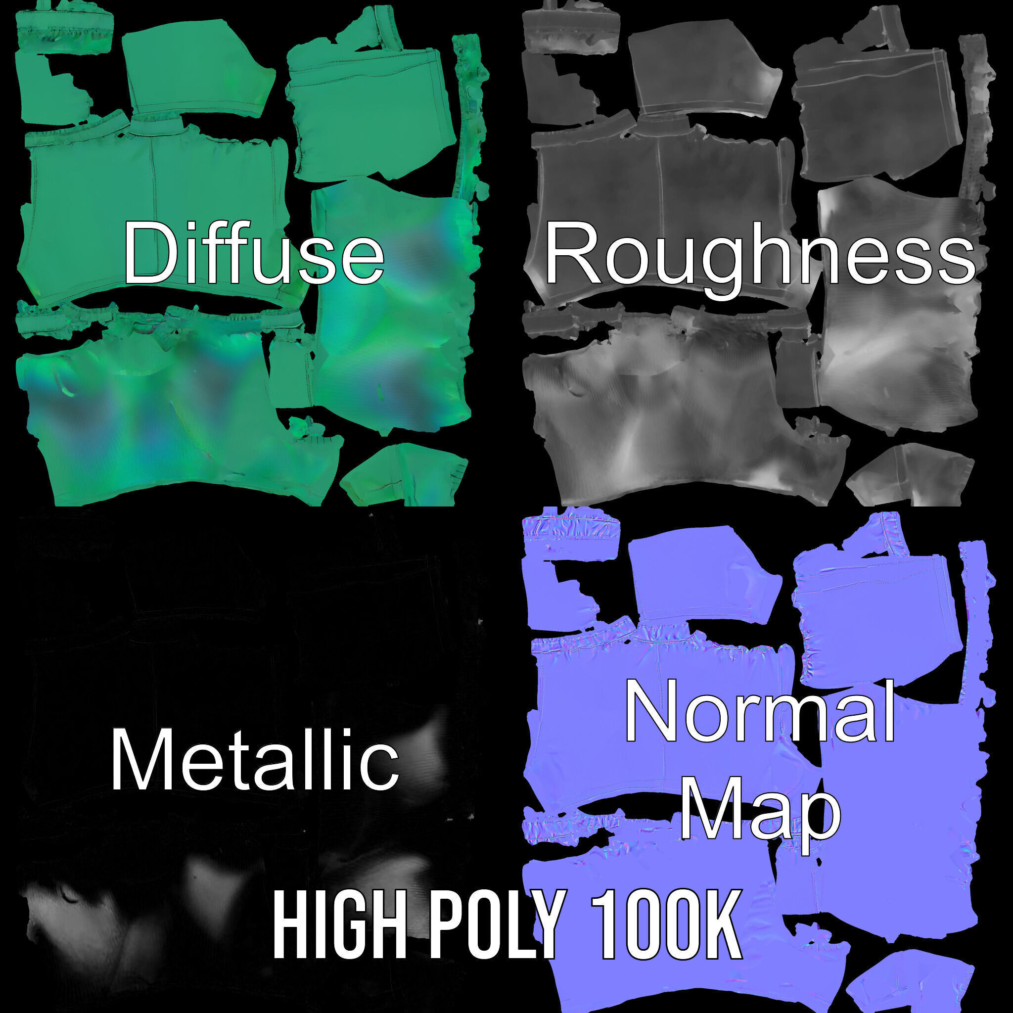 Green Satin Shorts Model Pack with Detailed Textures Low-poly 3D model_3