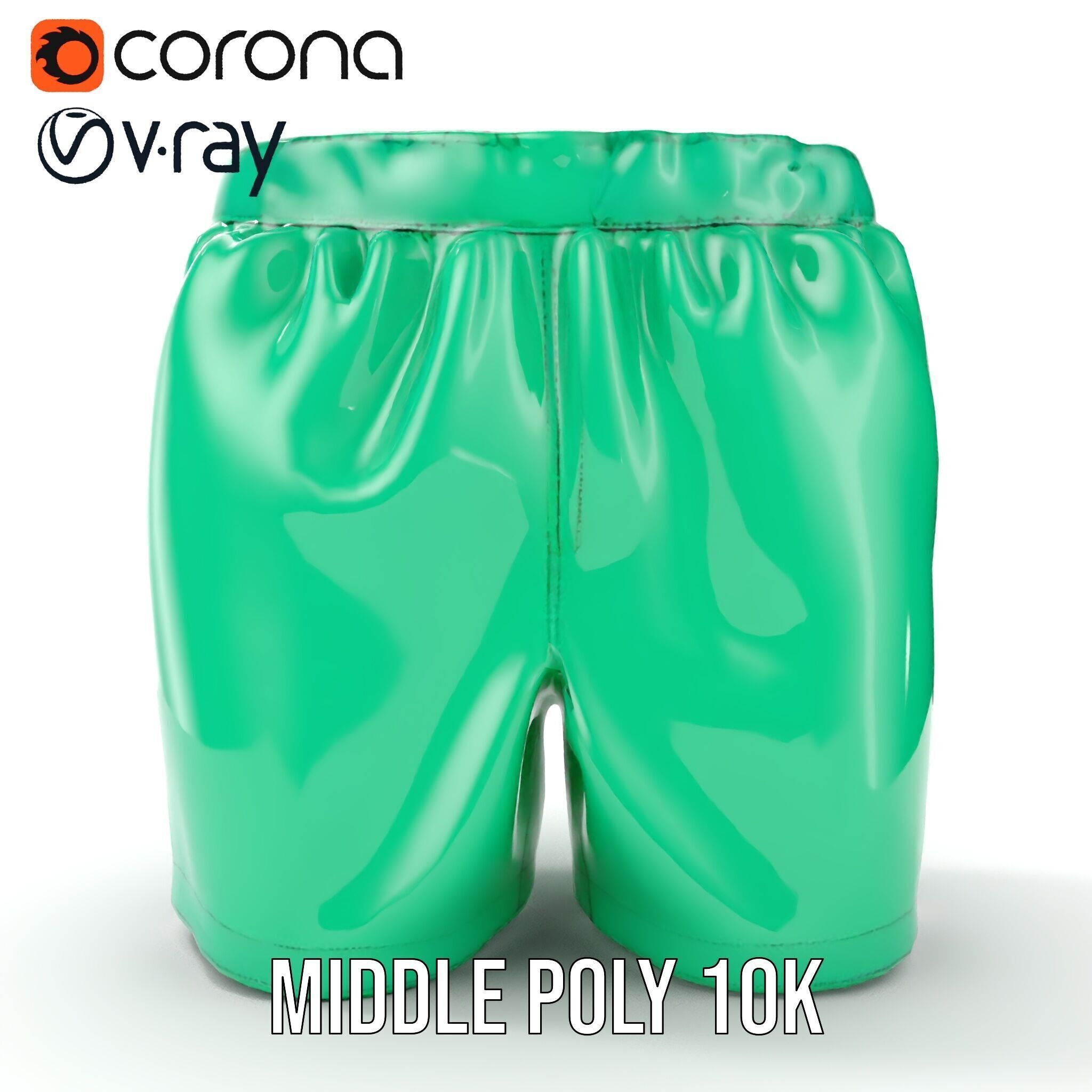 Green Satin Shorts Model Pack with Detailed Textures Low-poly 3D model_15
