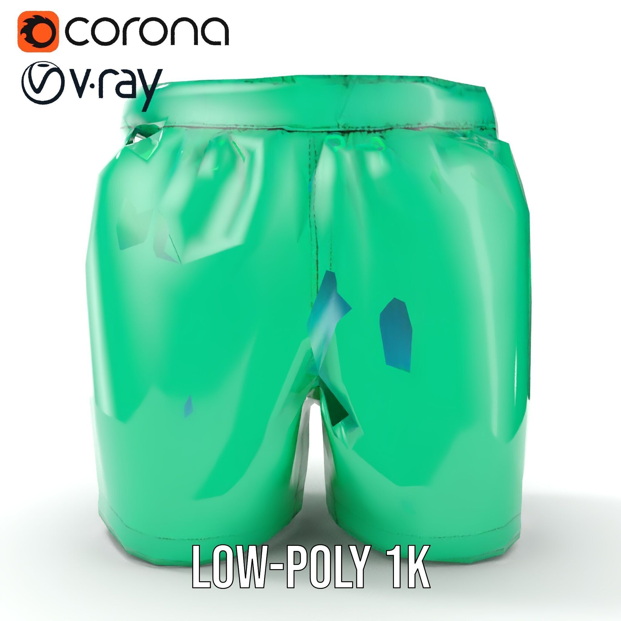 Green Satin Shorts Model Pack with Detailed Textures Low-poly 3D model_29