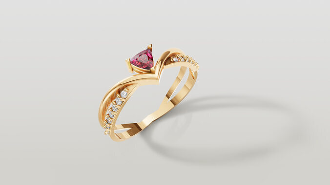 v ring with stones 3D print model