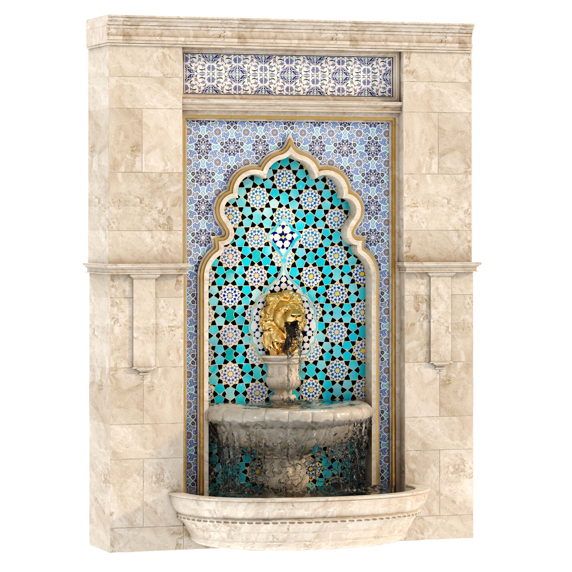 Classical Lion Head Wall Fountain Set 635 3D model_1