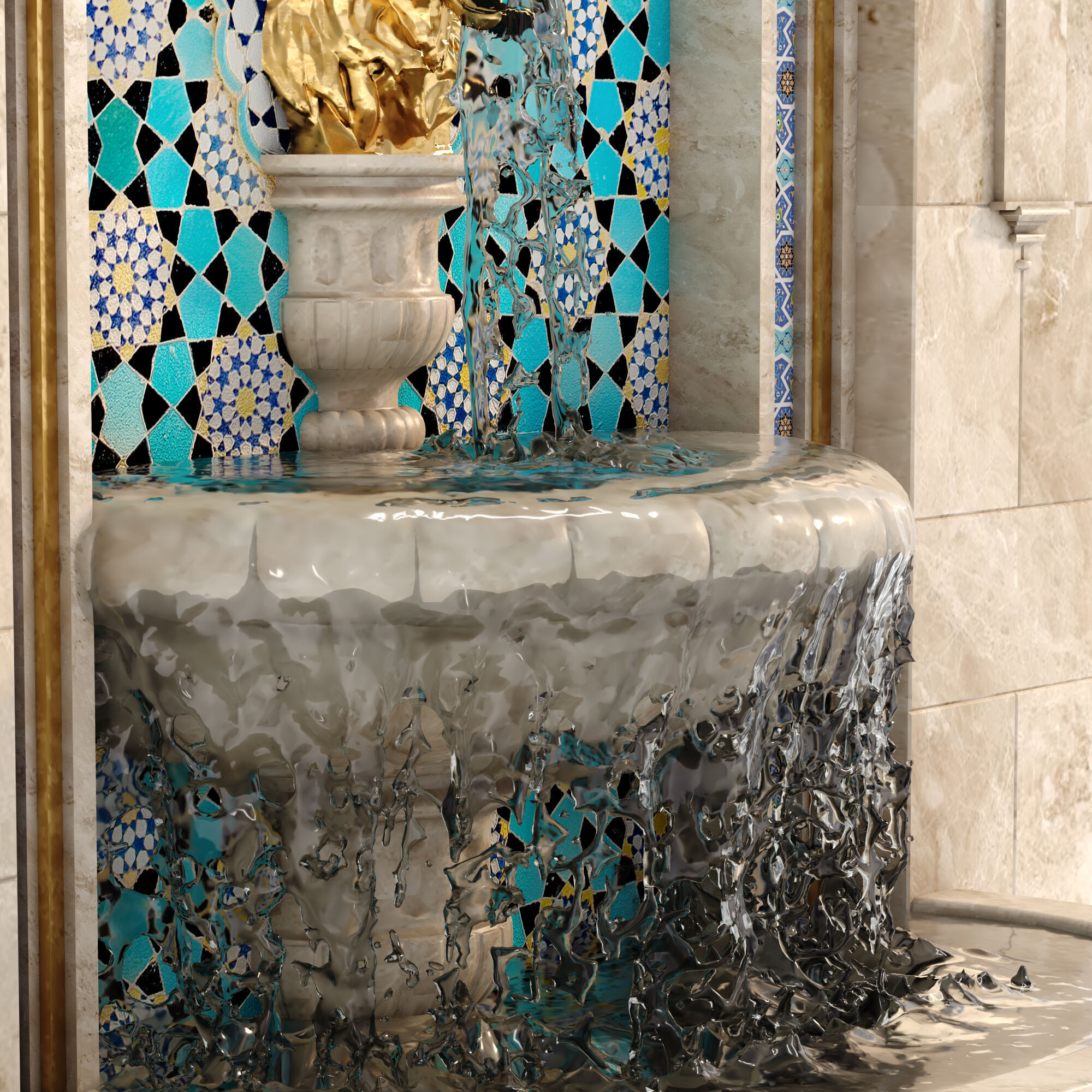 Classical Lion Head Wall Fountain Set 635 3D model_2