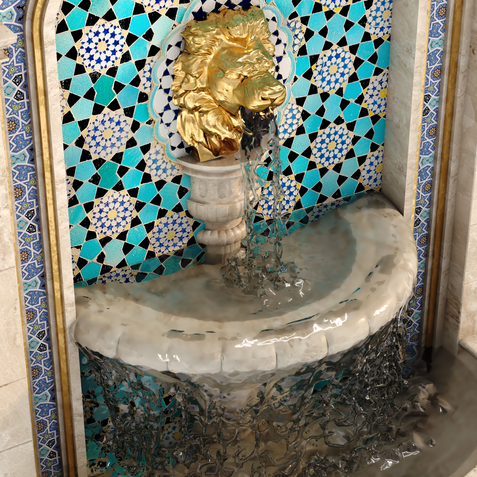 Classical Lion Head Wall Fountain Set 635 3D model_3