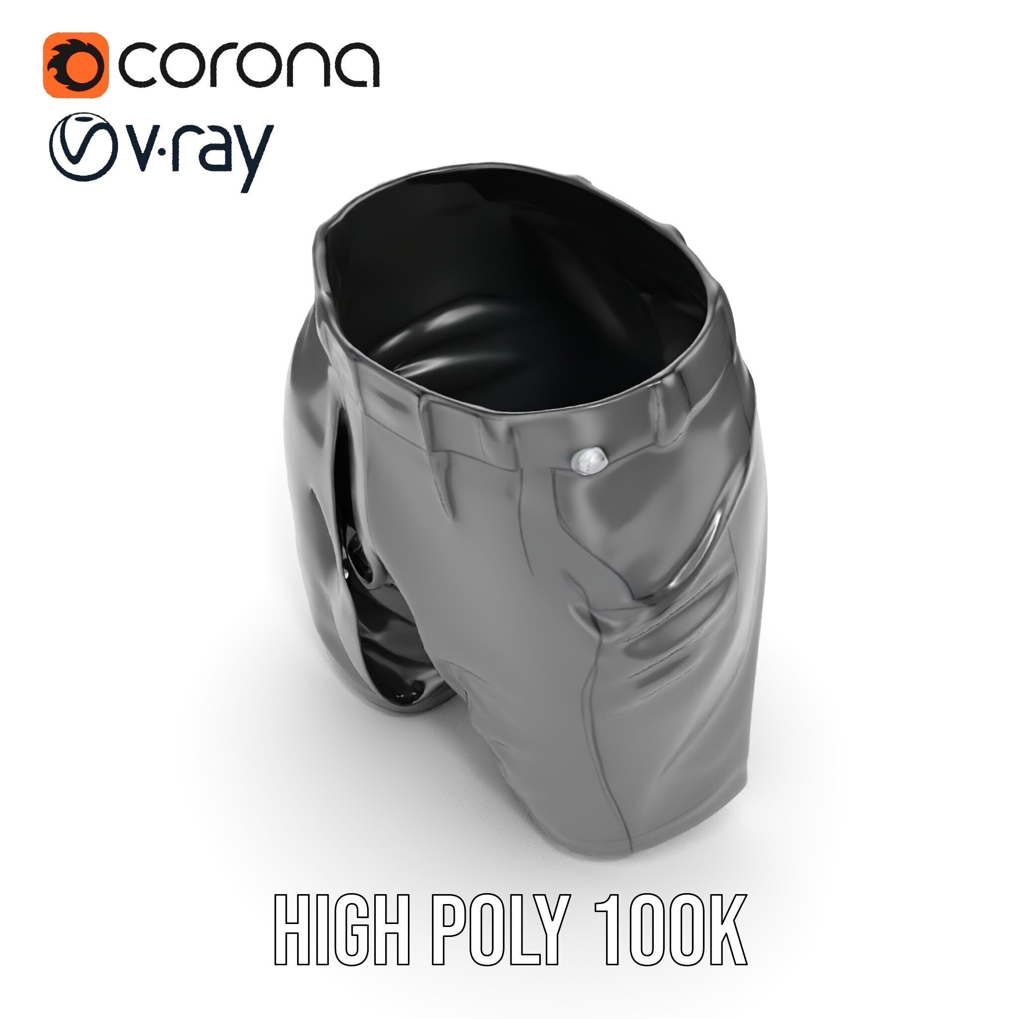 D Shorts Model Pack  Realistic Black Fabric Low-poly 3D model_24