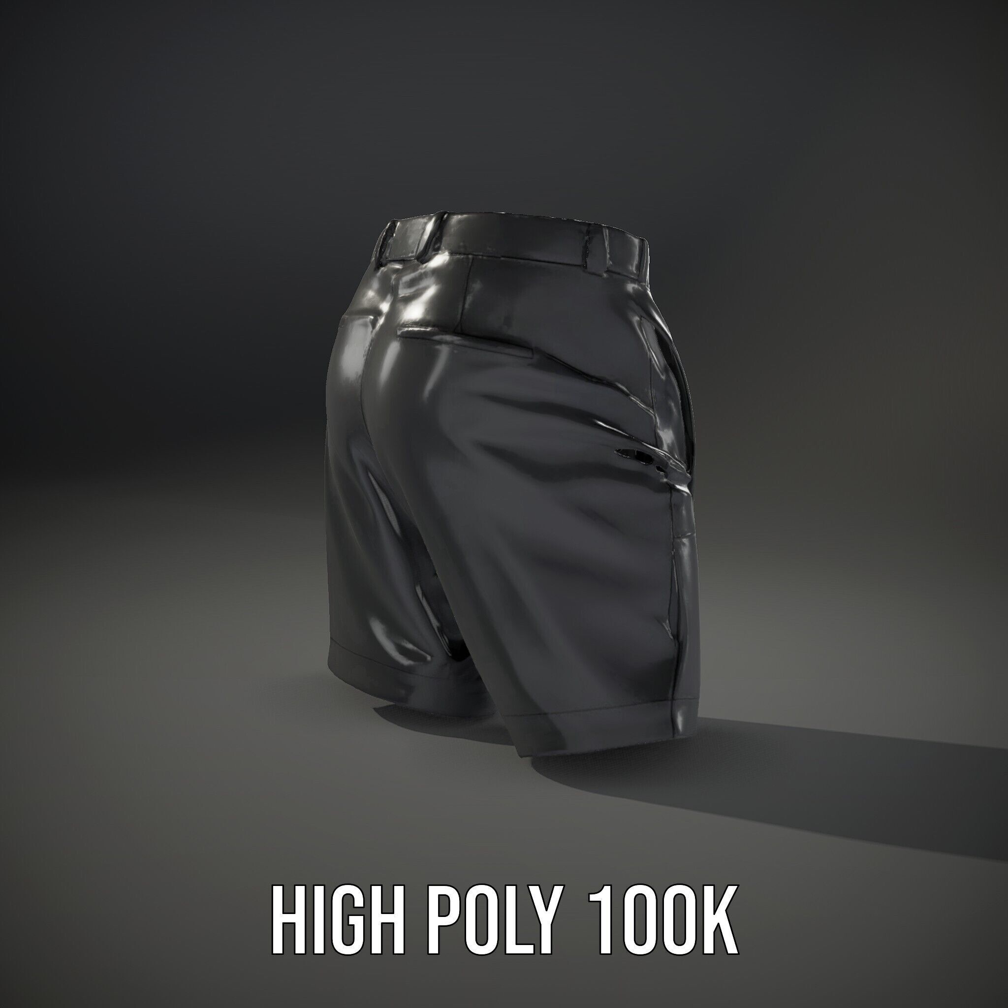 D Shorts Model Pack  Realistic Black Fabric Low-poly 3D model_14