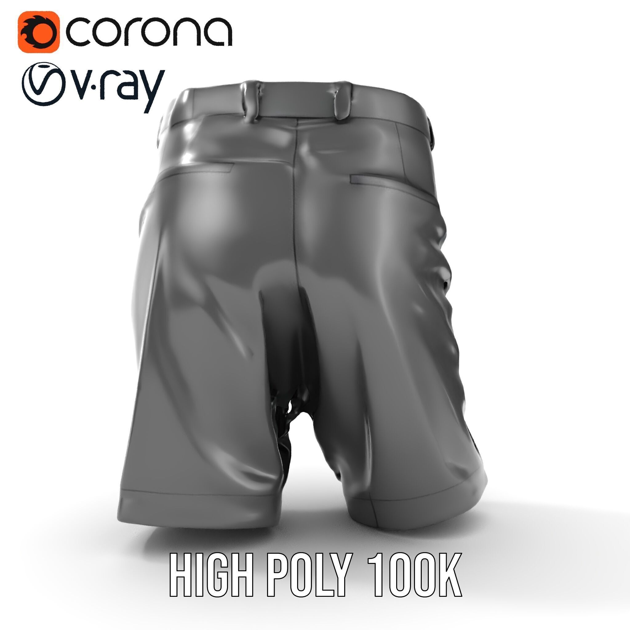 D Shorts Model Pack  Realistic Black Fabric Low-poly 3D model_32
